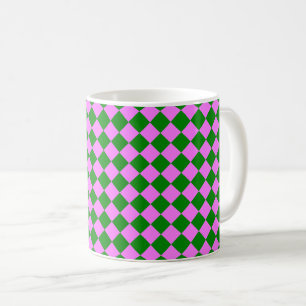 Rosa grünes Schachbrett Diamantmuster Kaffeetasse