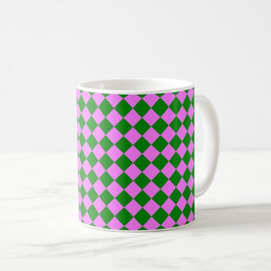 Rosa grünes Schachbrett Diamantmuster Kaffeetasse (VorderseiteRechts)