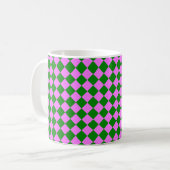 Rosa grünes Schachbrett Diamantmuster Kaffeetasse (Vorderseite Links)