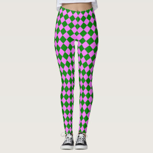 Rosa grünes Schachbrett Diamantmuster Leggings