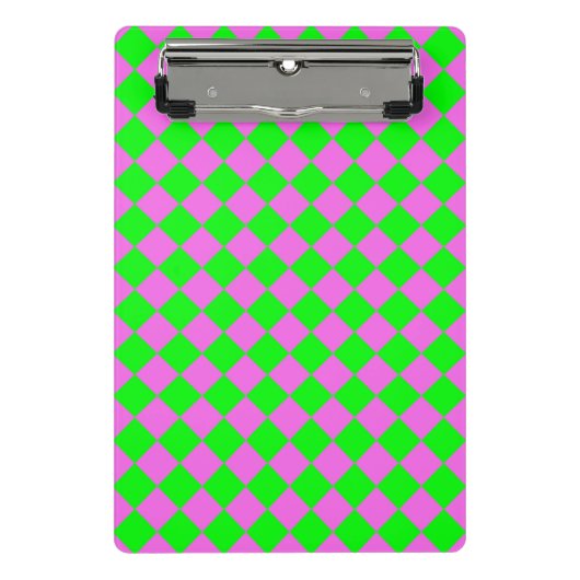 Rosa grünes Schachbrett Diamantmuster Mini Klemmbrett (Vorderseite)