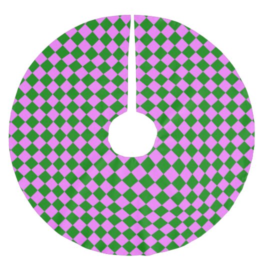 Rosa grünes Schachbrett Diamantmuster Polyester Weihnachtsbaumdecke (Vorderseite)