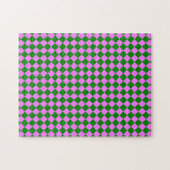 Rosa grünes Schachbrett Diamantmuster Puzzle (Horizontal)