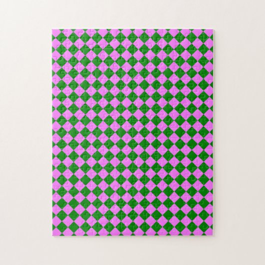 Rosa grünes Schachbrett Diamantmuster Puzzle (Vertikal)