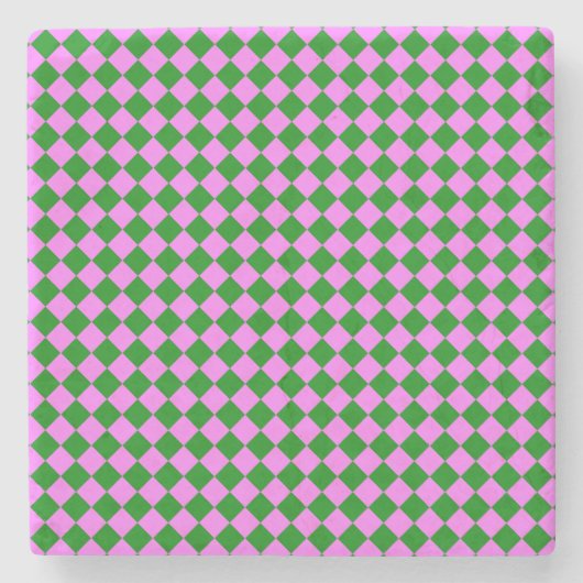Rosa grünes Schachbrett Diamantmuster Steinuntersetzer (Vorderseite)
