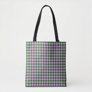 Rosa grünes Schachbrett Diamantmuster Tasche