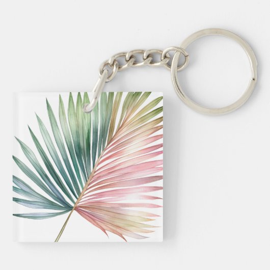 Rosa grünes tropisches Leaf Schlüsselanhänger (Rückseite)