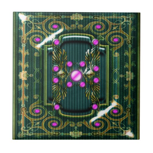 Rosa grünes Vintages viktorianisches elegantes Fliese (Vorderseite)