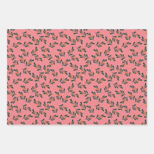 Rosa Grünes Weihnachtsfest - Set von 3 Geschenkpapier Set (Vorderseite 3)