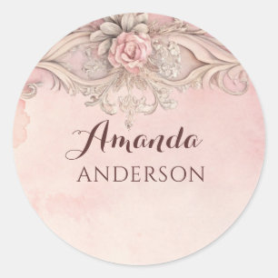 Rosa Grunge Antikrahmen  Runder Aufkleber