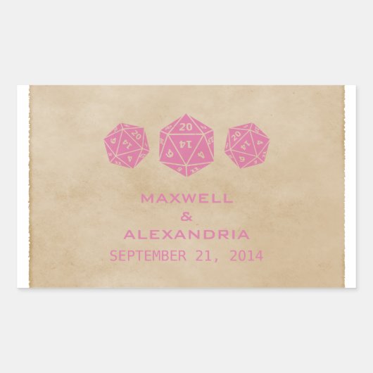 Rosa Grunge D20 Dice Gamer Wedding Stickers (Vorderseite)