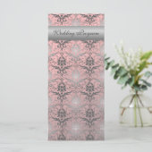 Rosa Grunge Damask Hochzeitskarte Programm (Stehend Vorderseite)