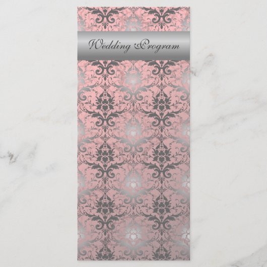 Rosa Grunge Damask Hochzeitskarte Programm (Vorderseite)