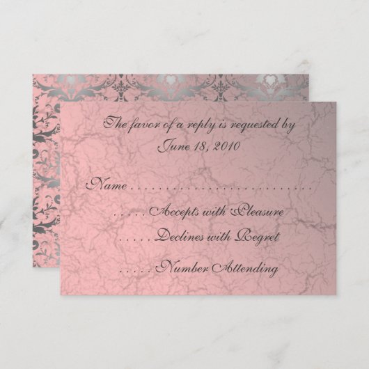 Rosa Grunge Damask RSVP-Karten RSVP Karte (Vorne/Hinten)