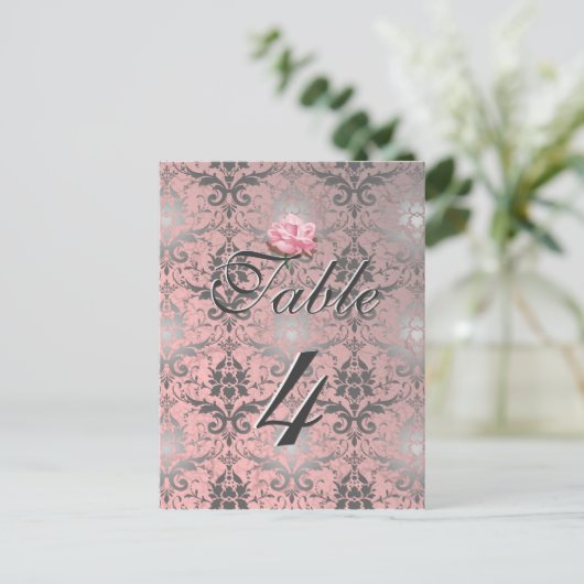 Rosa Grunge Damask Table Card Postkarte (Stehend Vorderseite)