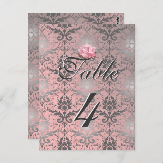 Rosa Grunge Damask Table Card Postkarte (Vorne/Hinten)