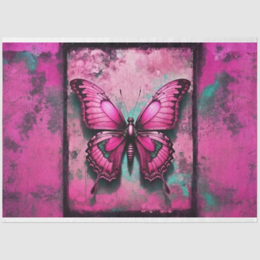 Rosa Grunge Gothic Butterfly Dekoupage Paper Seidenpapier (Vorderseite)