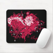 Rosa Grunge-Herz, Blumen u. Sequins-Illustration Mousepad (Mit Mouse)