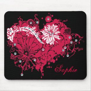 Rosa Grunge-Herz, Blumen u. Sequins-Illustration Mousepad
