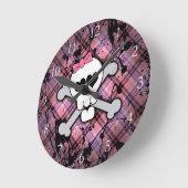 Rosa Grunge Schädel mit Crossbones Herz Runde Wanduhr (Winkel)