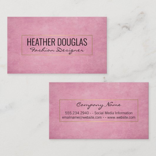 Rosa Grunge Textur Hintergrund | Goldrahmen Visitenkarte (Vorne/Hinten)