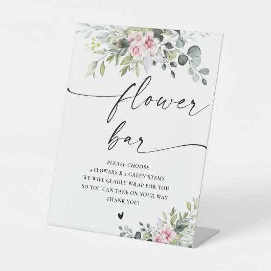 Rosa Grünpflanzen Brautparty Blume Bar Zeichen Sockelschild (Vorderseite)