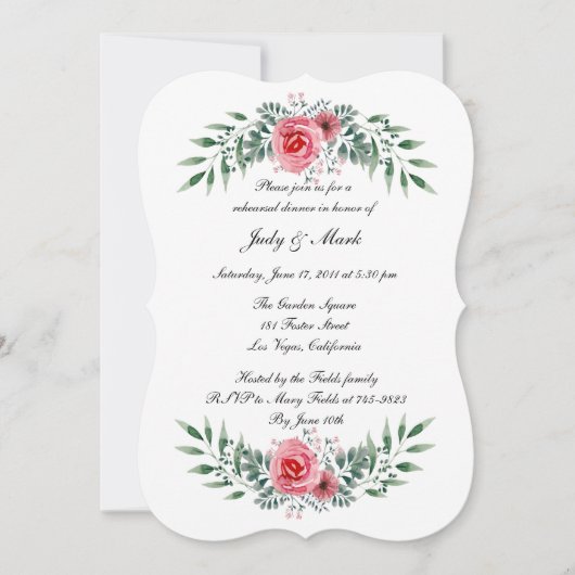 Rosa Grünpflanzen Foliage Probe Abendessen Einladung (Vorderseite)