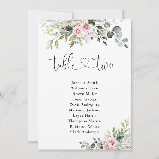 Rosa Grünpflanzen Tischnummer 2 Sitzplan (Vorderseite)