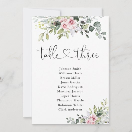 Rosa Grünpflanzen Tischnummer 3 Sitzplan (Vorderseite)