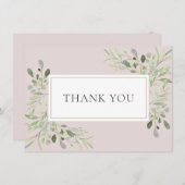 Rosa Grünpflanzen Wasserfarben Blätter Dankeskarte (Vorne/Hinten)