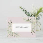 Rosa Grünpflanzen Wasserfarben Blätter Dankeskarte (Stehend Vorderseite)