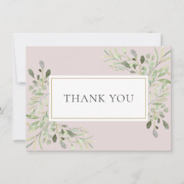 Rosa Grünpflanzen Wasserfarben Blätter Dankeskarte