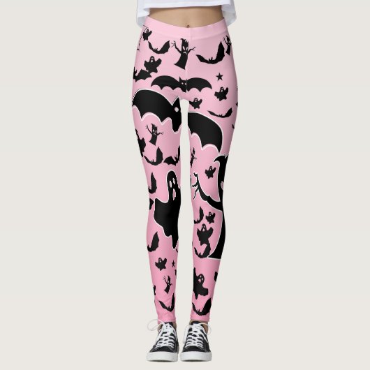 Rosa Gruselwald-Musterkunst mit Geistern Leggings (Vorderseite)