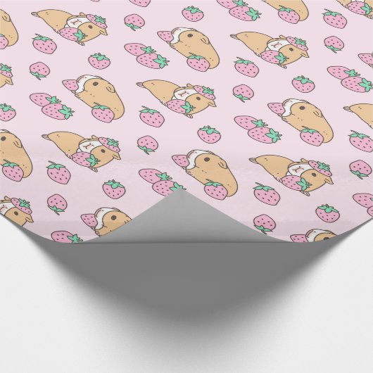 Rosa Guinea Schwein und Erdbeermuster Geschenkpapier (Ecke)