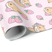 Rosa Guinea Schwein und Erdbeermuster Geschenkpapier (Rolleneckpunkt)