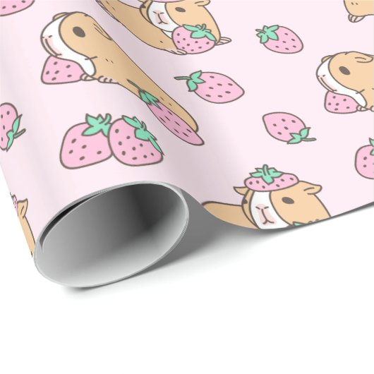 Rosa Guinea Schwein und Erdbeermuster Geschenkpapier (Rolleneckpunkt)