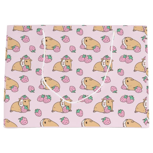 Rosa Guinea Schwein und Erdbeermuster Große Geschenktüte (Vorderseite)