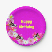 Rosa Guinea Schweine und Blume, Teller aus Papier (Vorderseite)