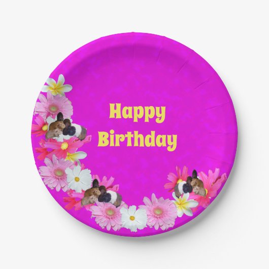 Rosa Guinea Schweine und Blume, Teller aus Papier (Vorderseite)