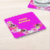 Rosa Guinea Schweine und Blume, Untersetzer aus Pa (angewinkelt)