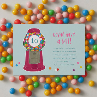 Rosa Gumball Machine Bonbons Kaugummi Geburtstag Einladung