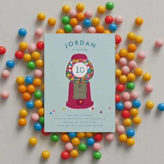 Rosa Gumball Machine Bonbons Kaugummi Geburtstag Einladung