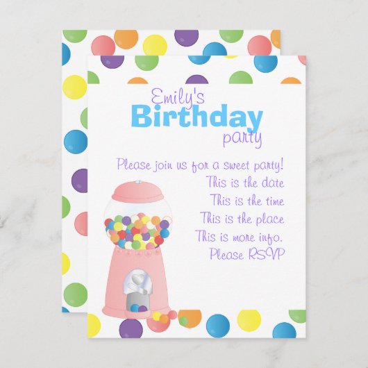 Rosa Gumball-Maschine Einladung (Vorne/Hinten)