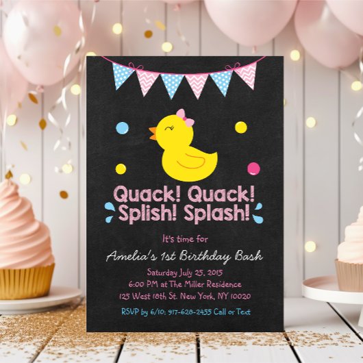 Rosa Gummi Duck 1. Geburtstag Einladung