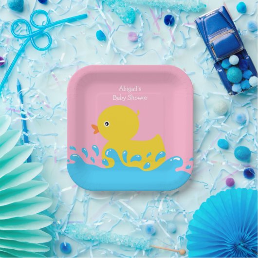 Rosa Gummi Duck Polka Dot Babydusche Papierplatte Pappteller (Party)