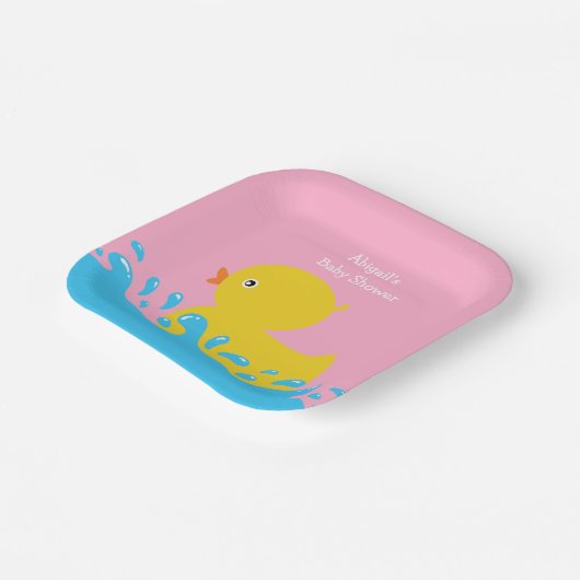 Rosa Gummi Duck Polka Dot Babydusche Papierplatte Pappteller (Gewinkelt)