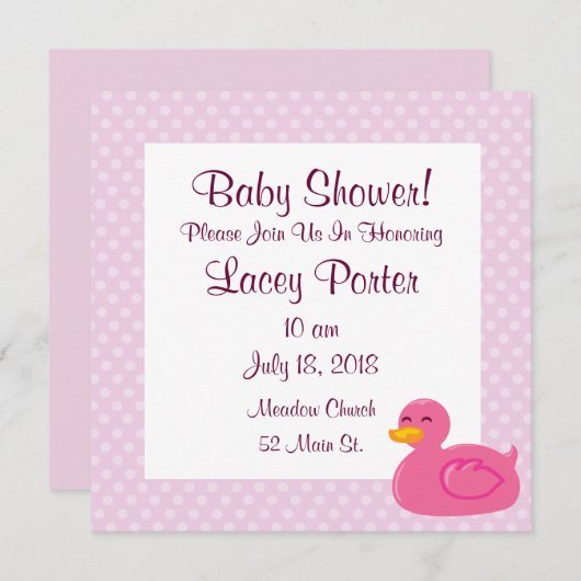 Rosa Gummi Ducky Baby Duwer Einladungen (Vorne/Hinten)