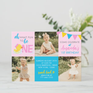 Rosa Gummi Ente 3 Foto Geburtstagsfeier Einladung