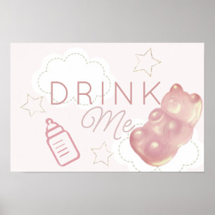 Rosa Gummibärchen-Wolken-Stern Trinke-mich Poster