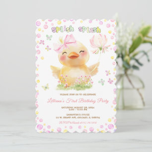 Rosa GUMMIENTE Mädchen Erster Geburtstag Einladung